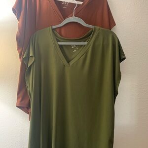 Maurices V-Neck Short Sleeve Tops - 2 tops Olive and Rust
